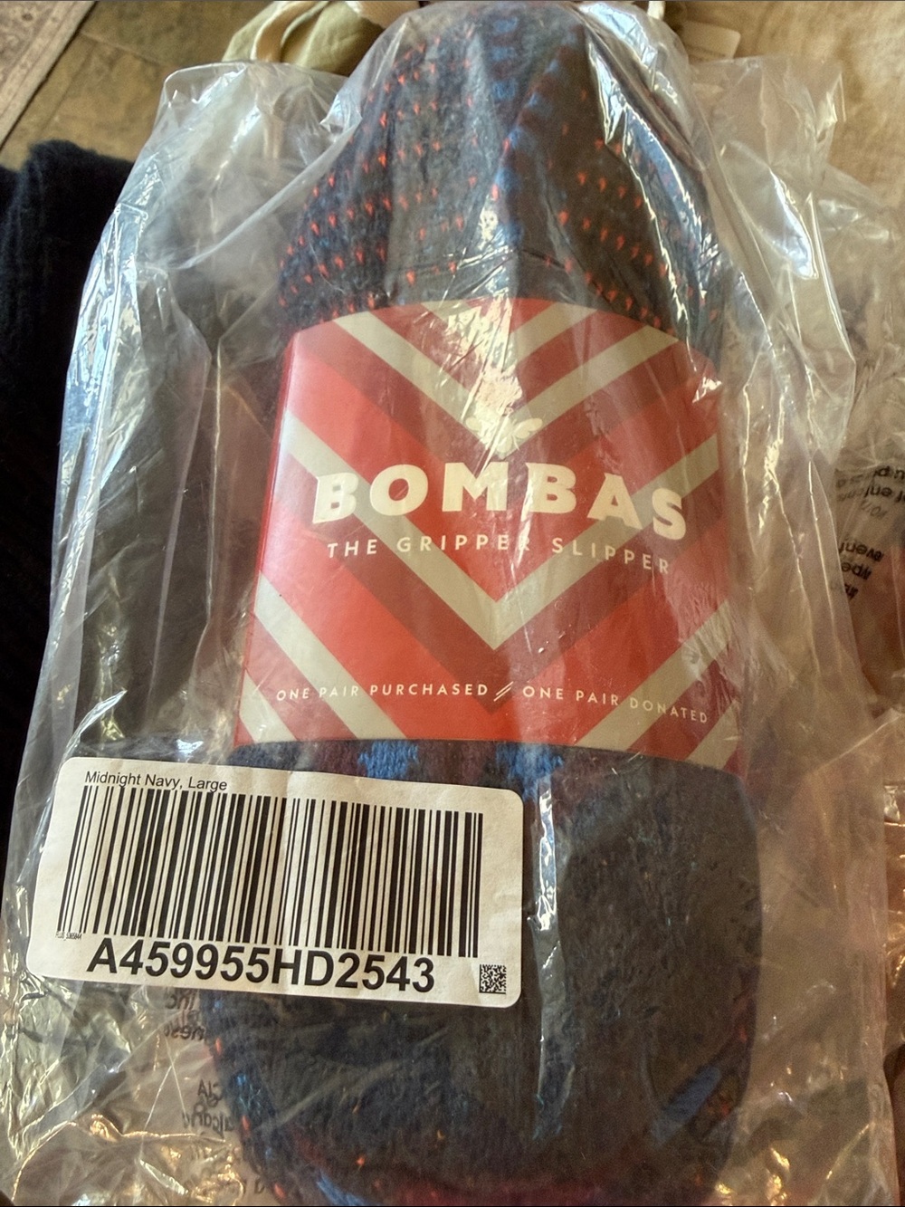 Bombas Men's Gripper Slipper Socks in Navy with Blue and Burgundy Accents - Picture 6 of 7